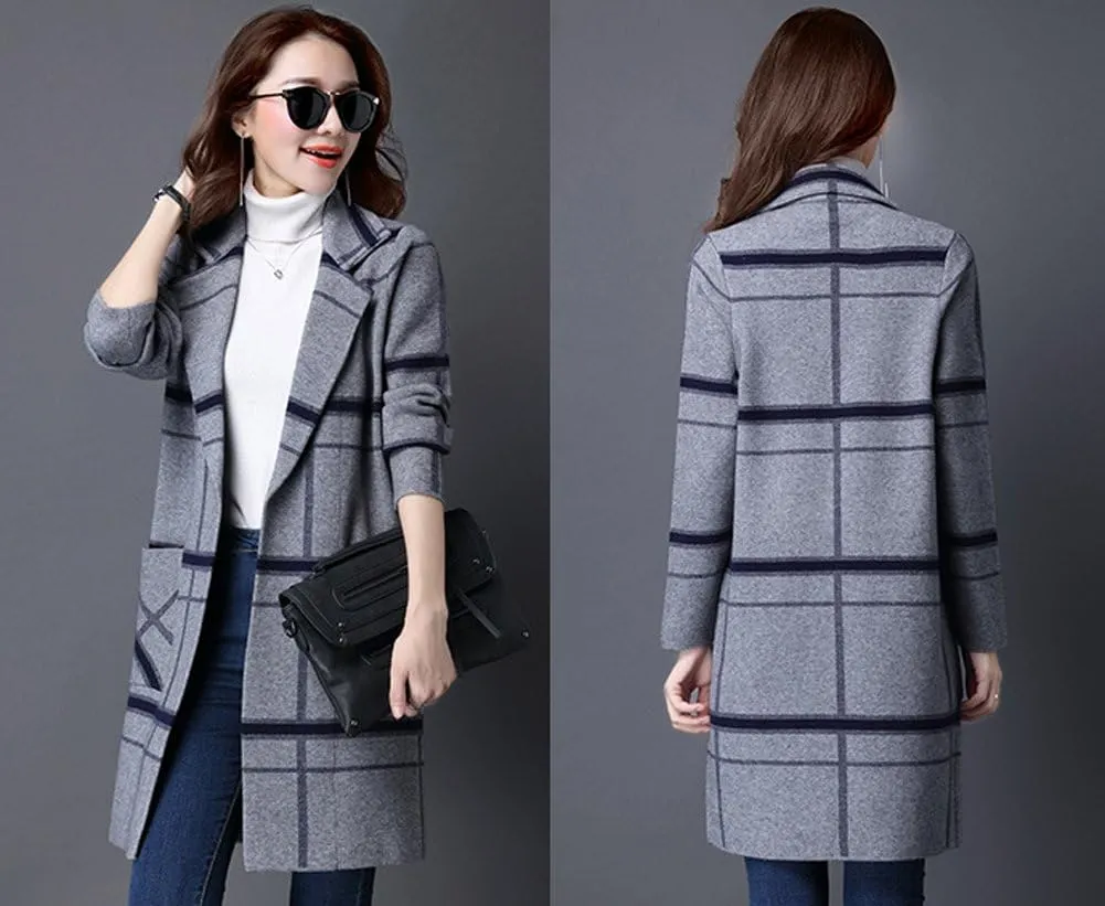 Women's Midi Winter Wool Blend Coat Open Front Outerwear Trench Overcoat