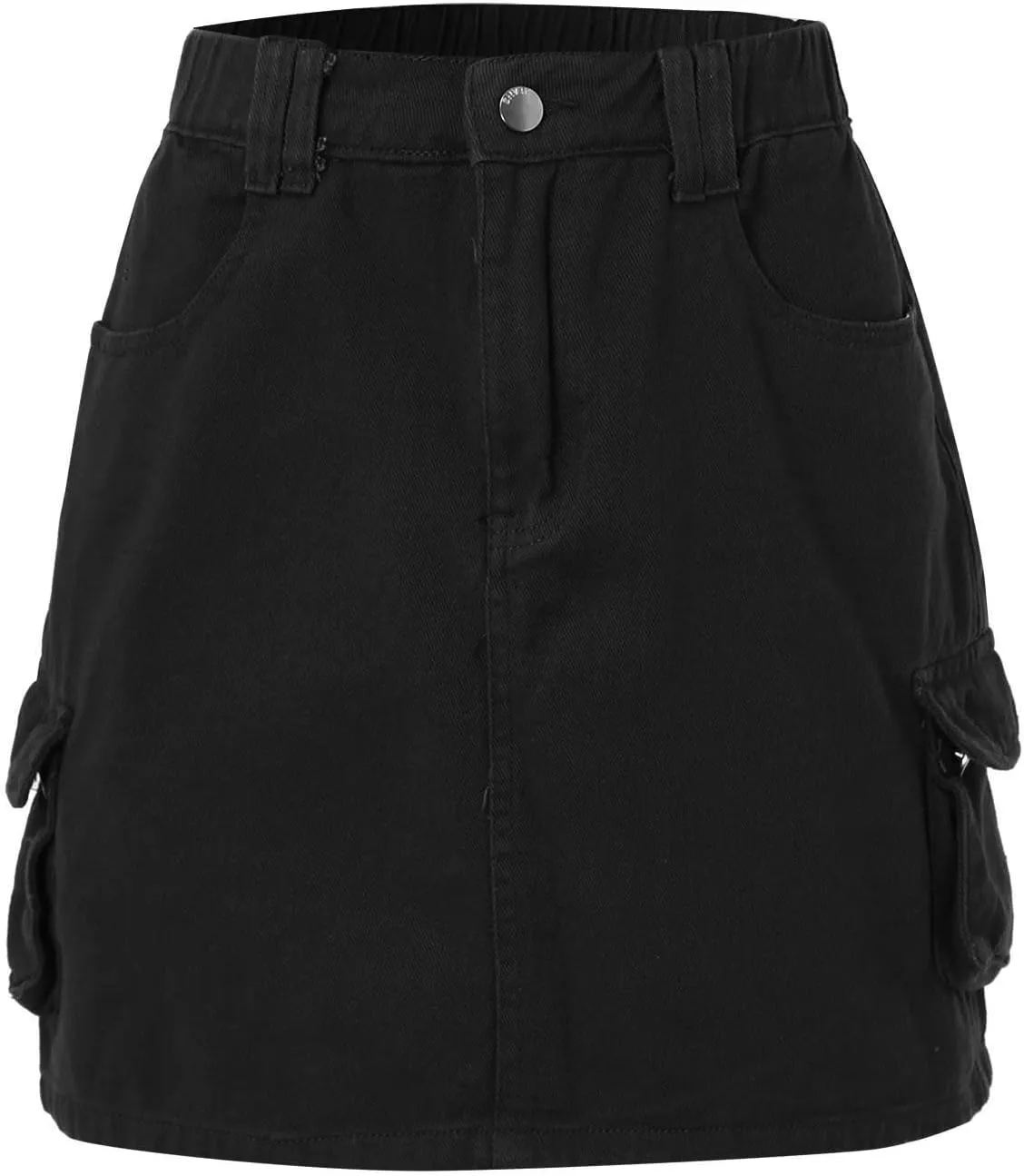 Women's Mini Cargo Skirts Solid Color Casual Low Waist Short Denim Jean Skirt with Pocket Women Denim Skirt