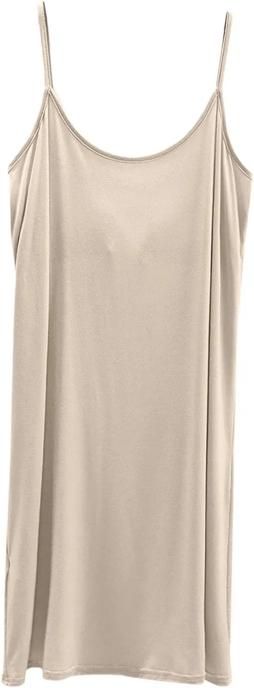 Womens Modal Nightgown Full Slip Midi Loose Dress Built in Padded Bra Sexy Spaghetti Strap Mini Cami Tank Sleepwear