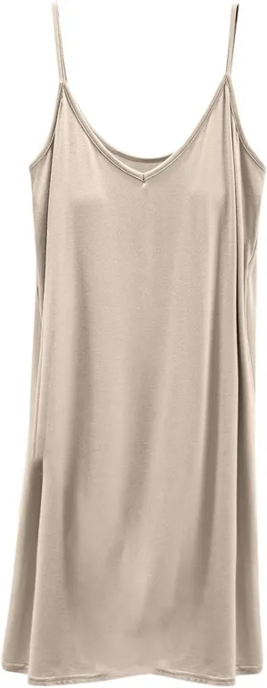 Womens Modal Nightgown Full Slip Midi Loose Dress Built in Padded Bra Sexy Spaghetti Strap Mini Cami Tank Sleepwear