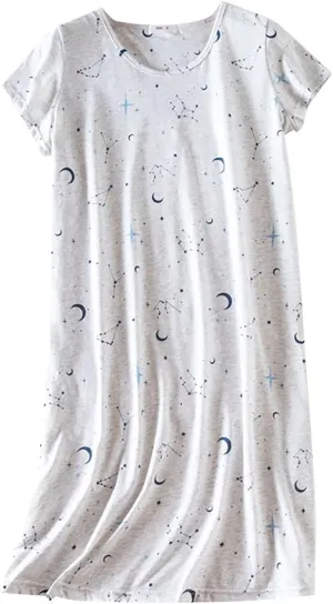 Womens Nightgown Cotton Sleepwear Plus Size Sleep Shirt Short Sleeve Nightshirt Print Sleepshirt Night Gown for Women