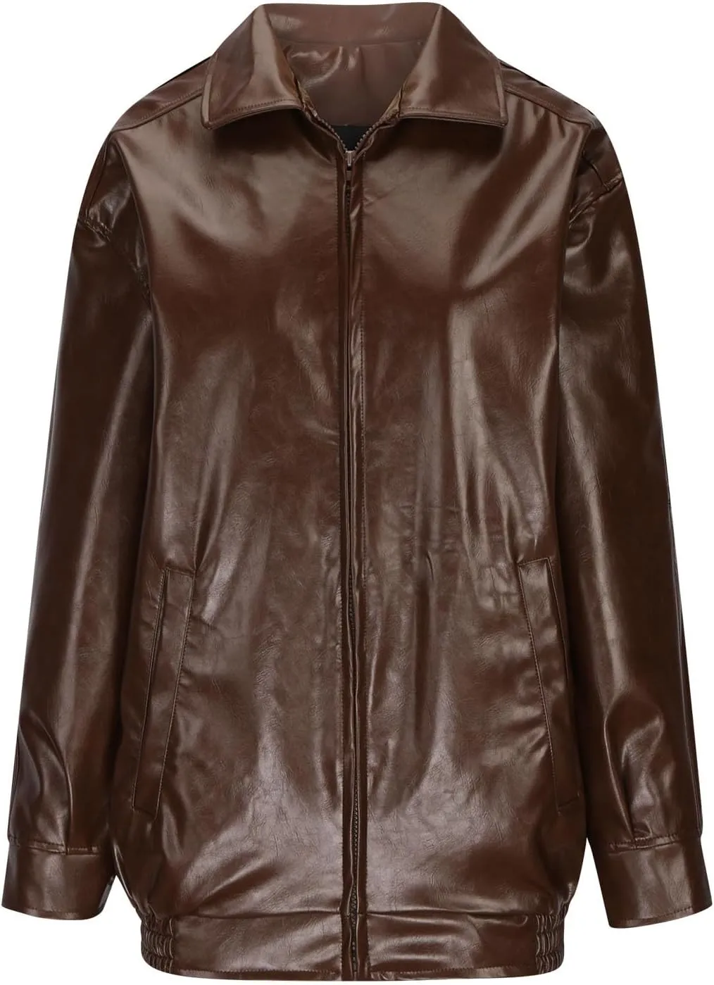 Women's Oversized Jackets, Leather Faux Plus Size Moto Biker Coat Zipper Motorcycle Windbreaker Fashion Lapel Cardigan