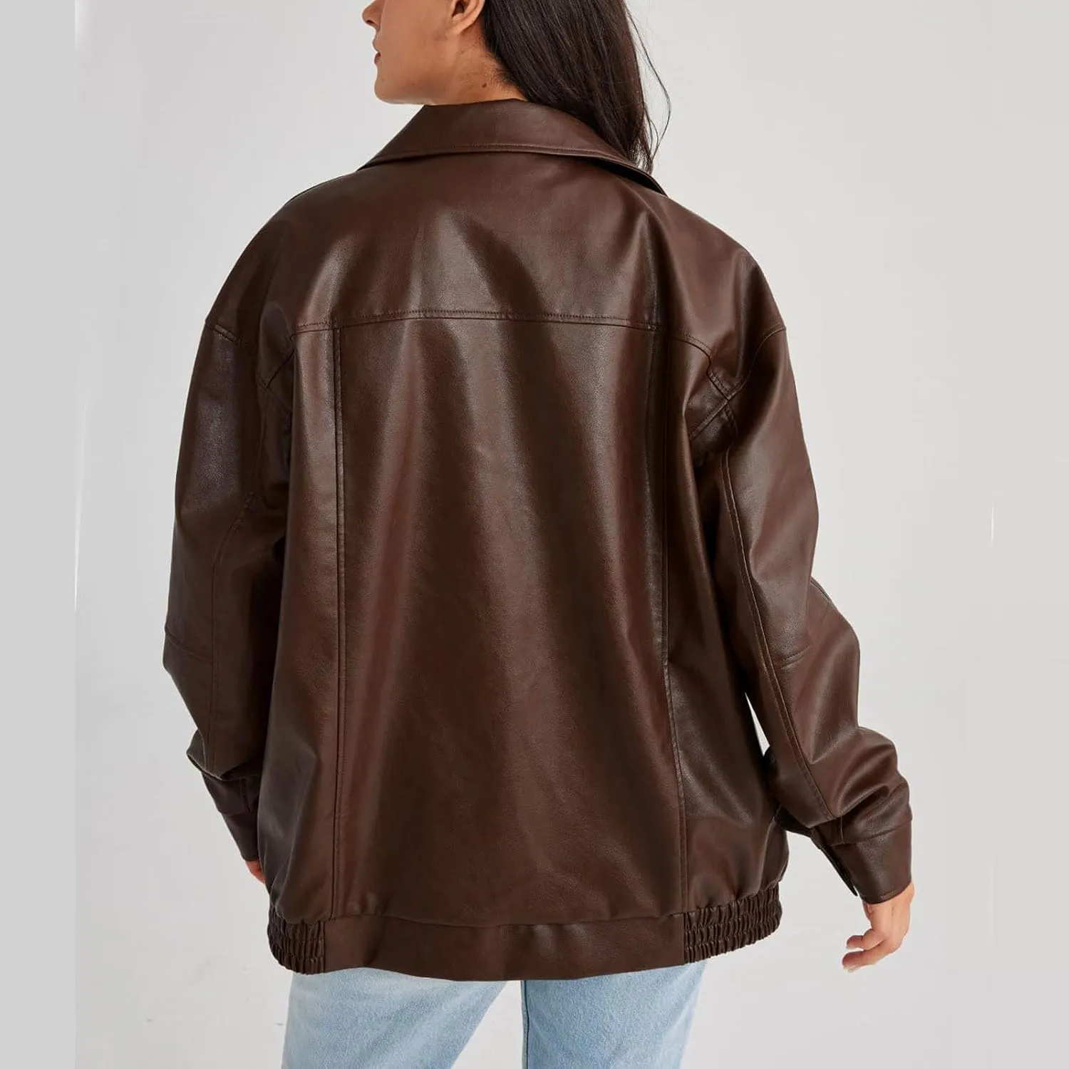 Women's Oversized Jackets, Leather Faux Plus Size Moto Biker Coat Zipper Motorcycle Windbreaker Fashion Lapel Cardigan