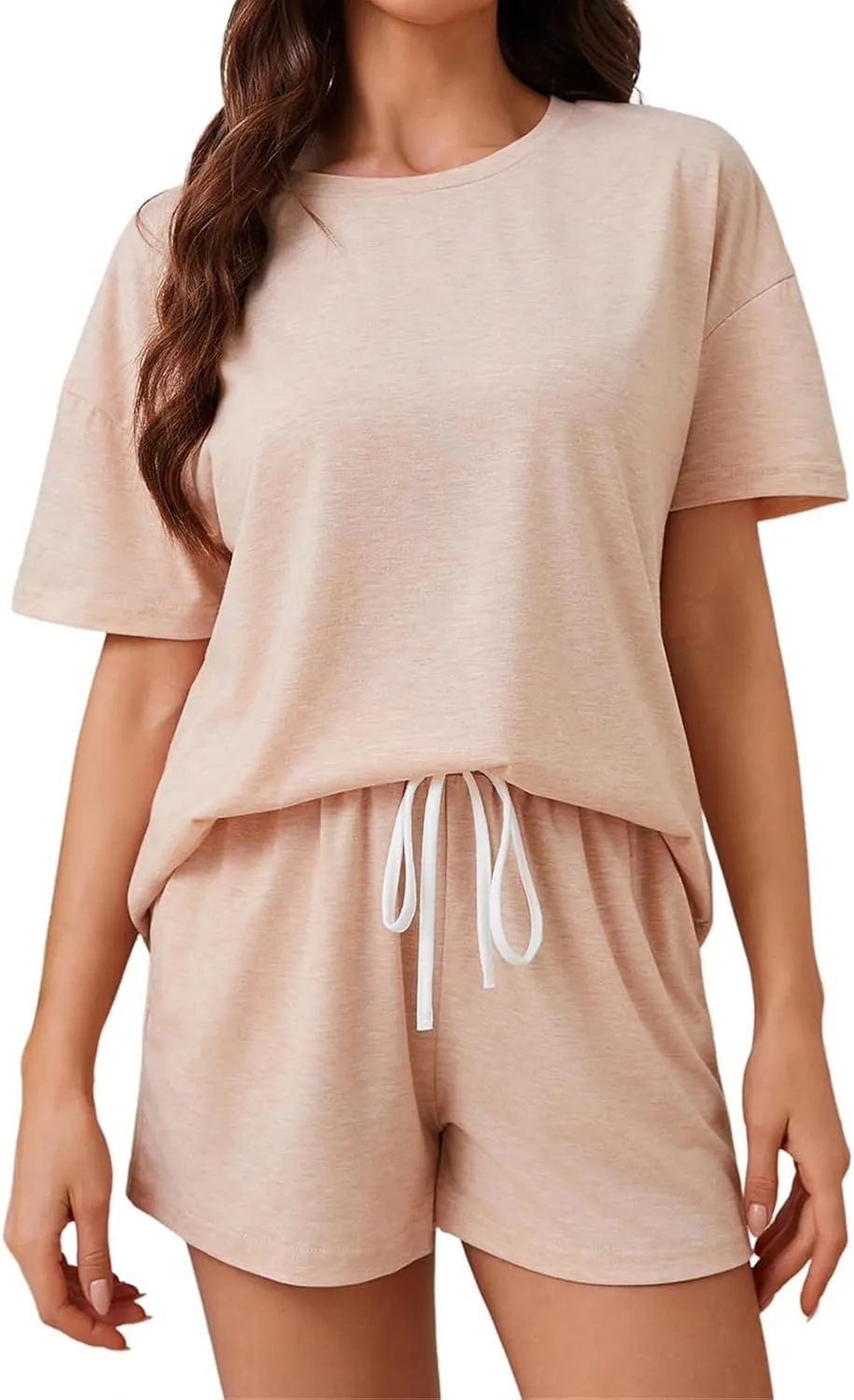 Women's Pajama Set Soft Comfy Casual Stretch Loungewear Short Sleeve Top T Shirts Drawstring Shorts Sleepwear Outfits