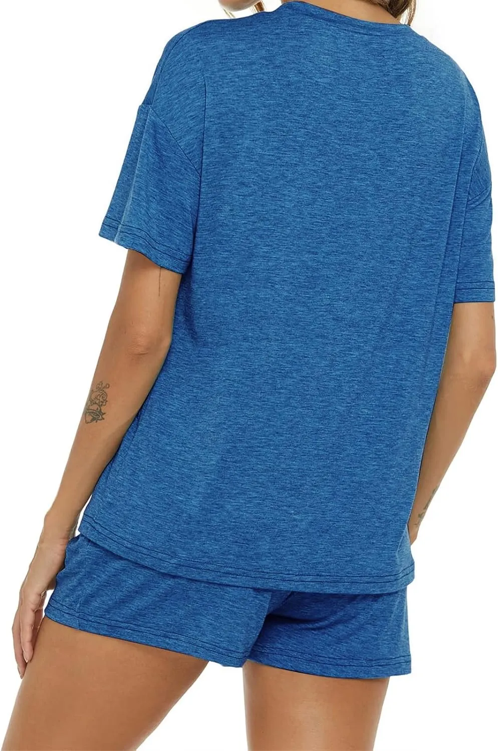 Women's Pajama Set Soft Comfy Casual Stretch Loungewear Short Sleeve Top T Shirts Drawstring Shorts Sleepwear Outfits