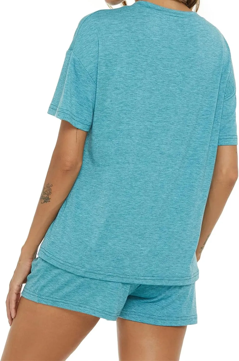 Women's Pajama Set Soft Comfy Casual Stretch Loungewear Short Sleeve Top T Shirts Drawstring Shorts Sleepwear Outfits