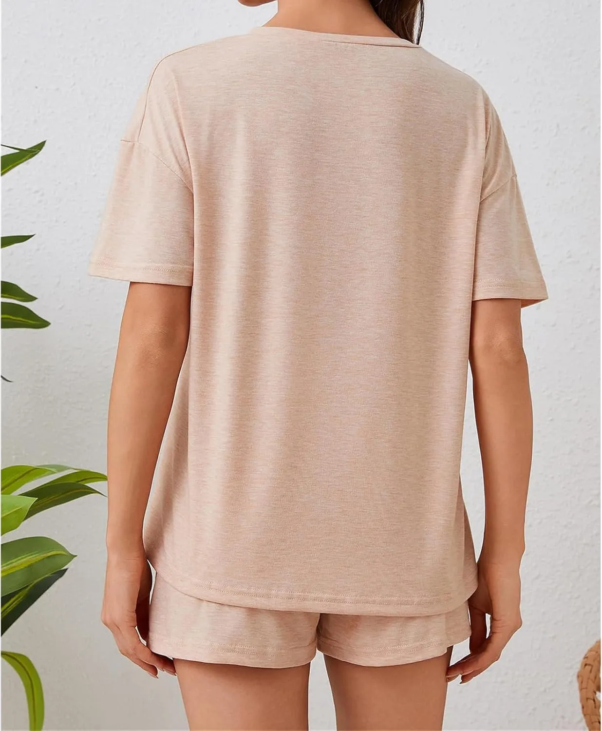Women's Pajama Set Soft Comfy Casual Stretch Loungewear Short Sleeve Top T Shirts Drawstring Shorts Sleepwear Outfits