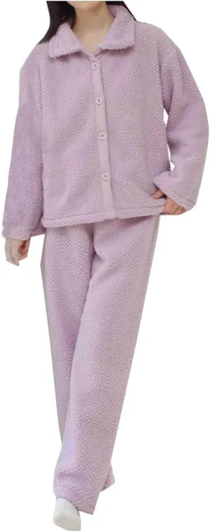Women's Pajama Sets Fuzzy Fleece Pjs Set Button Up Shirts and Pajamas Pants Warm Winter Lounge Set Plush Sleepwear