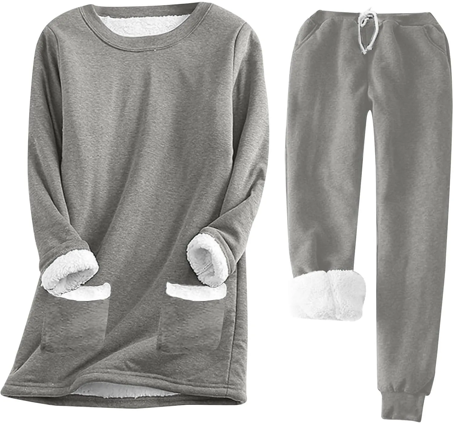 Womens Pajama Sets Winter Comfy Fleece Pullover Pants Loose Plush Sleepwear Fluffy Loungewear Sleepwear