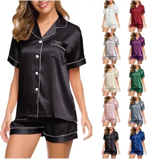 Womens Pajamas Set, Button Down Pajama Set, Short Sleeve Two-piece Loungewear Sets Sleepwear Nightwear Pj Sets