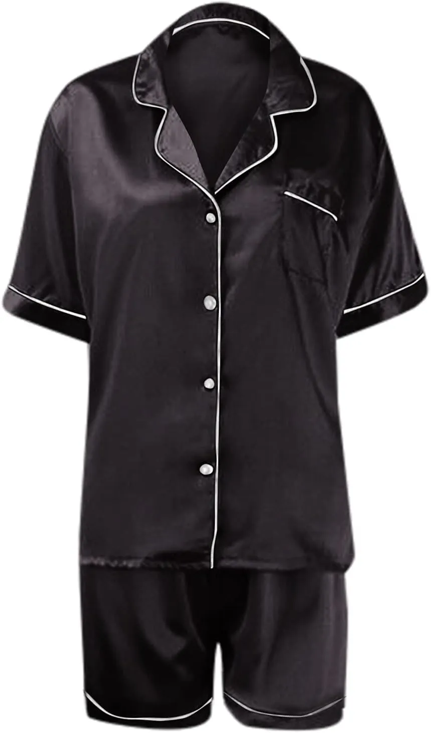 Womens Pajamas Set, Button Down Pajama Set, Short Sleeve Two-piece Loungewear Sets Sleepwear Nightwear Pj Sets