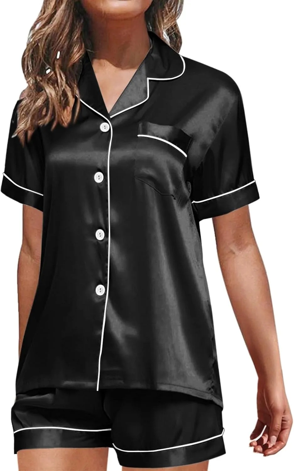 Womens Pajamas Set, Button Down Pajama Set, Short Sleeve Two-piece Loungewear Sets Sleepwear Nightwear Pj Sets
