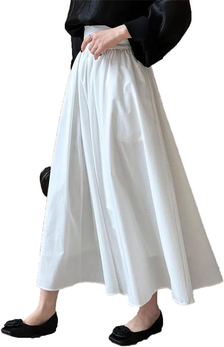 Women's Pink Color A-Line Pleated Skirts Loose Fit White High Waist Romantic Skirts