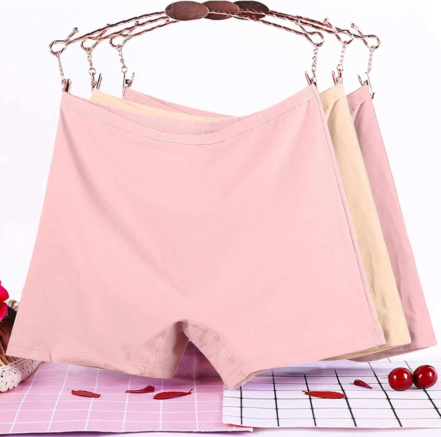 Women's Plus Size Cotton Boxer Briefs Elastic High Waist Leak Proof Underwear 3 Pieces Solid Color Comfy Panties