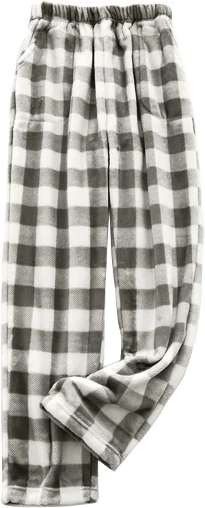 Women's Plush Fuzzy Pajama Pants Soft Fleece Wide Leg Loungewear Bottoms Stretch Drawstring Sleepwear with Pockets