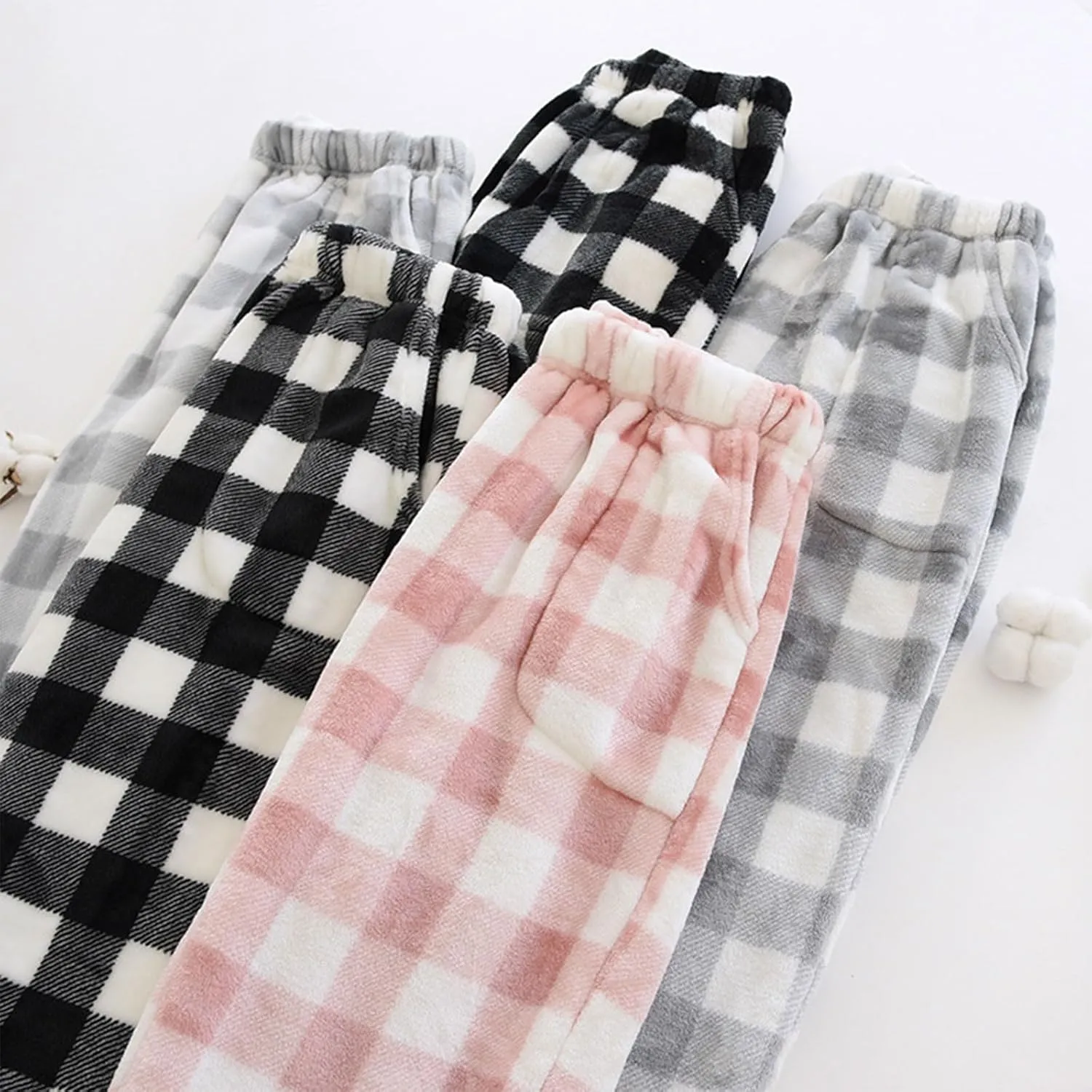 Women's Plush Fuzzy Pajama Pants Soft Fleece Wide Leg Loungewear Bottoms Stretch Drawstring Sleepwear with Pockets