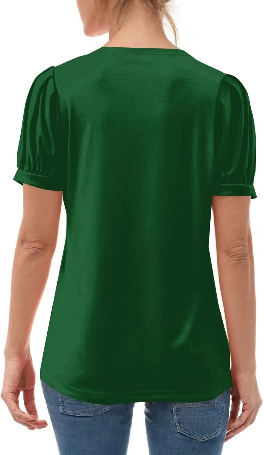 Womens Puff Short Sleeve Shirt Summer Casual Solid/Floral V Neck T Shirts Loose Fit Going Out Pullover Blouses
