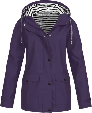 Womens Raincoats Waterproof Rain Jacket Lightweight Hooded Active Outdoor Trench Coats Zip Up Windbreaker 2024