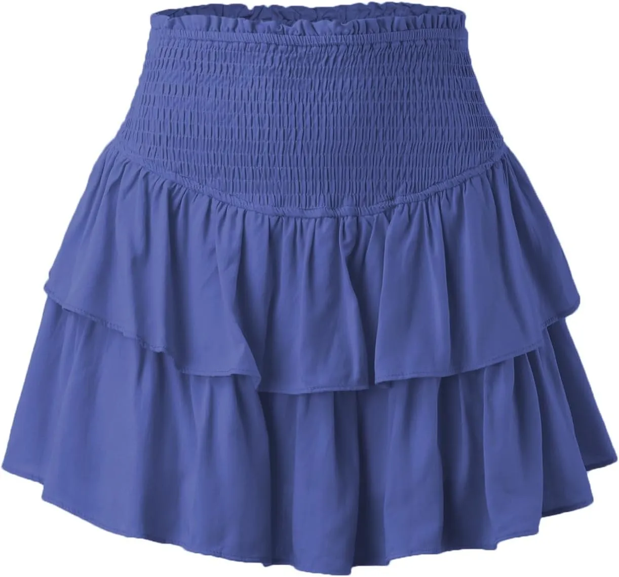 Women's Ruffle Tiered Mini Skirts Casual Smocked High Waisted Pleated Short Skirt Summer Flowy Lightweight Beach Skirt