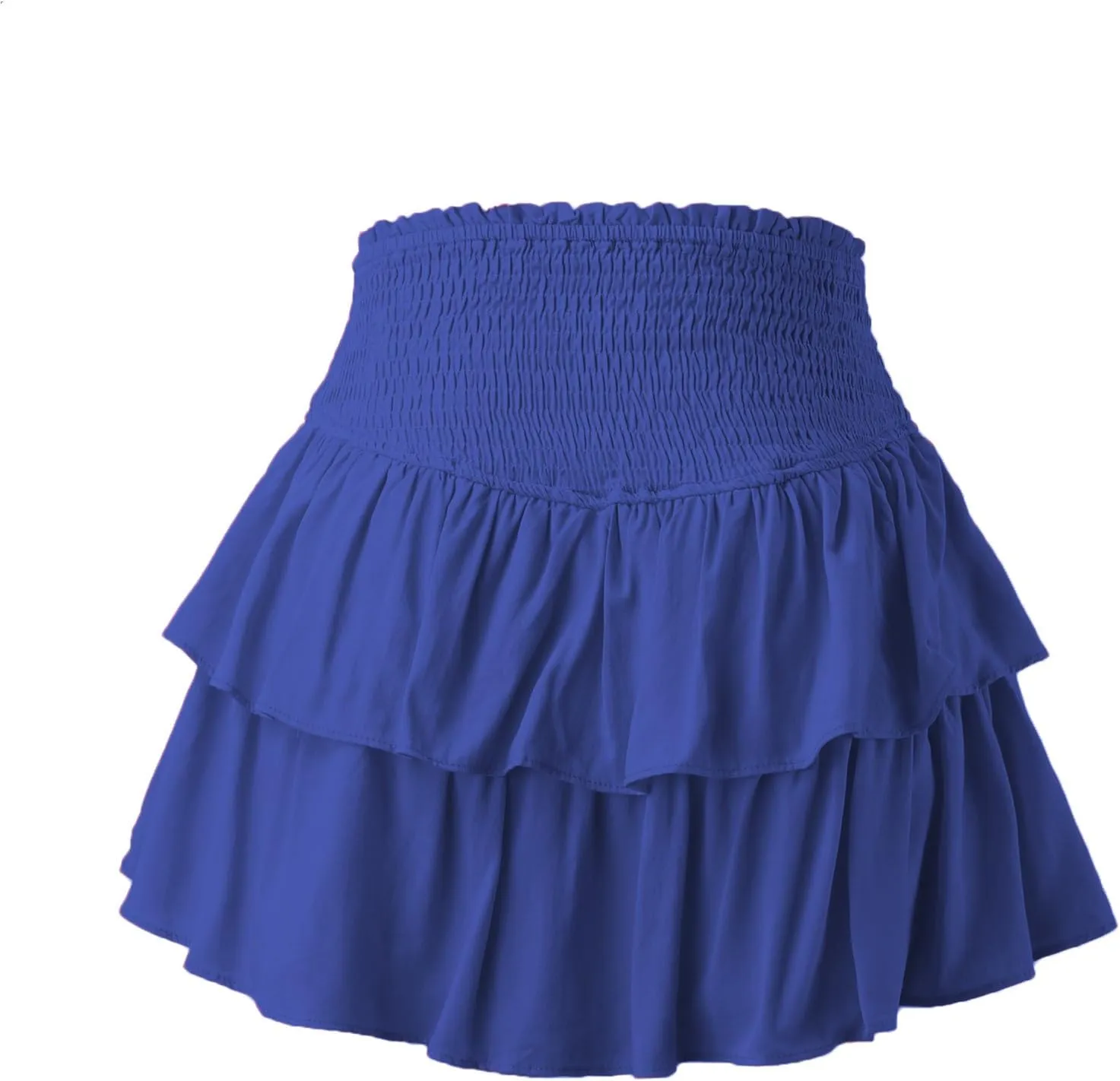 Women's Ruffle Tiered Mini Skirts Casual Smocked High Waisted Pleated Short Skirt Summer Flowy Lightweight Beach Skirt