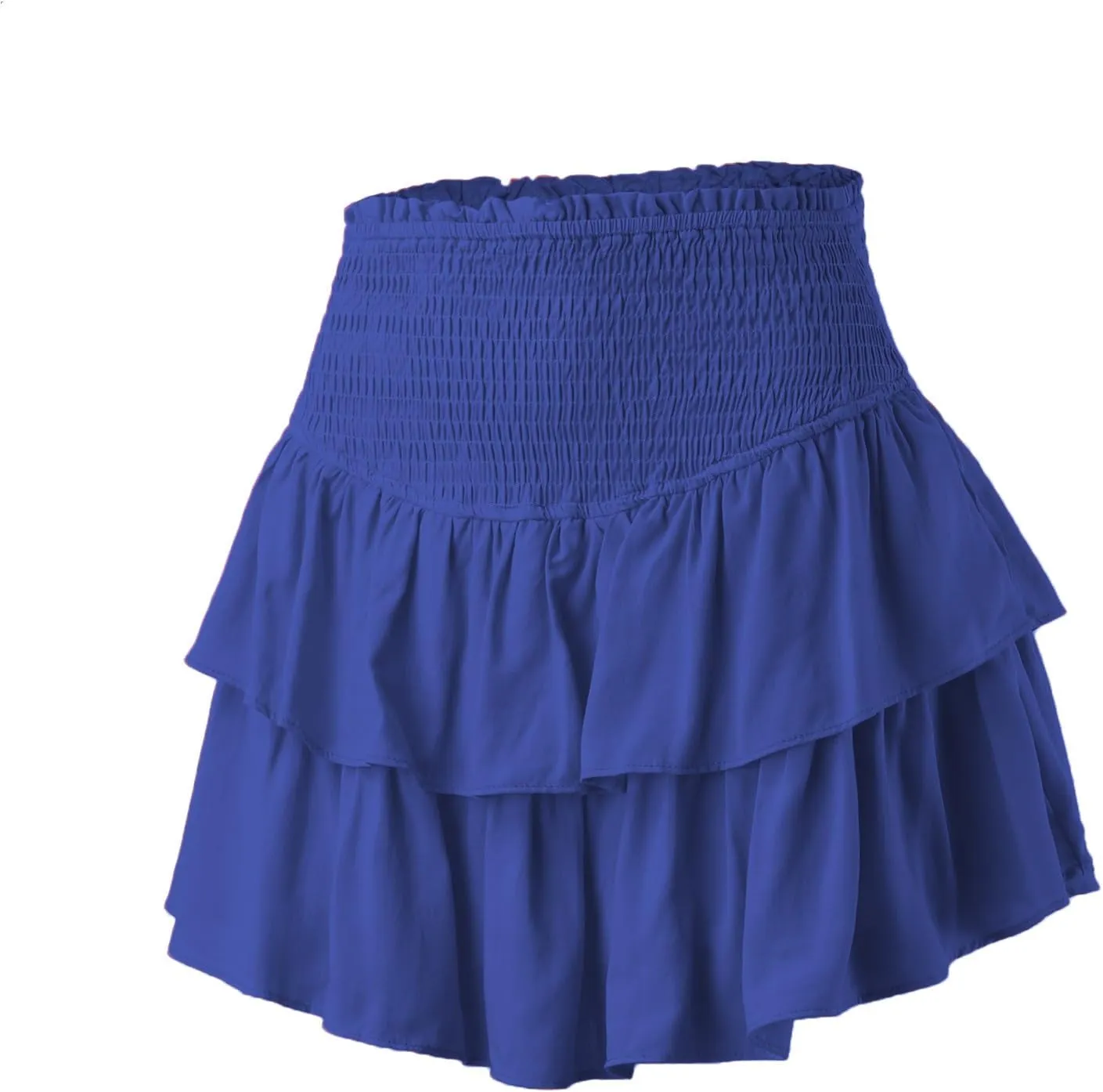 Women's Ruffle Tiered Mini Skirts Casual Smocked High Waisted Pleated Short Skirt Summer Flowy Lightweight Beach Skirt