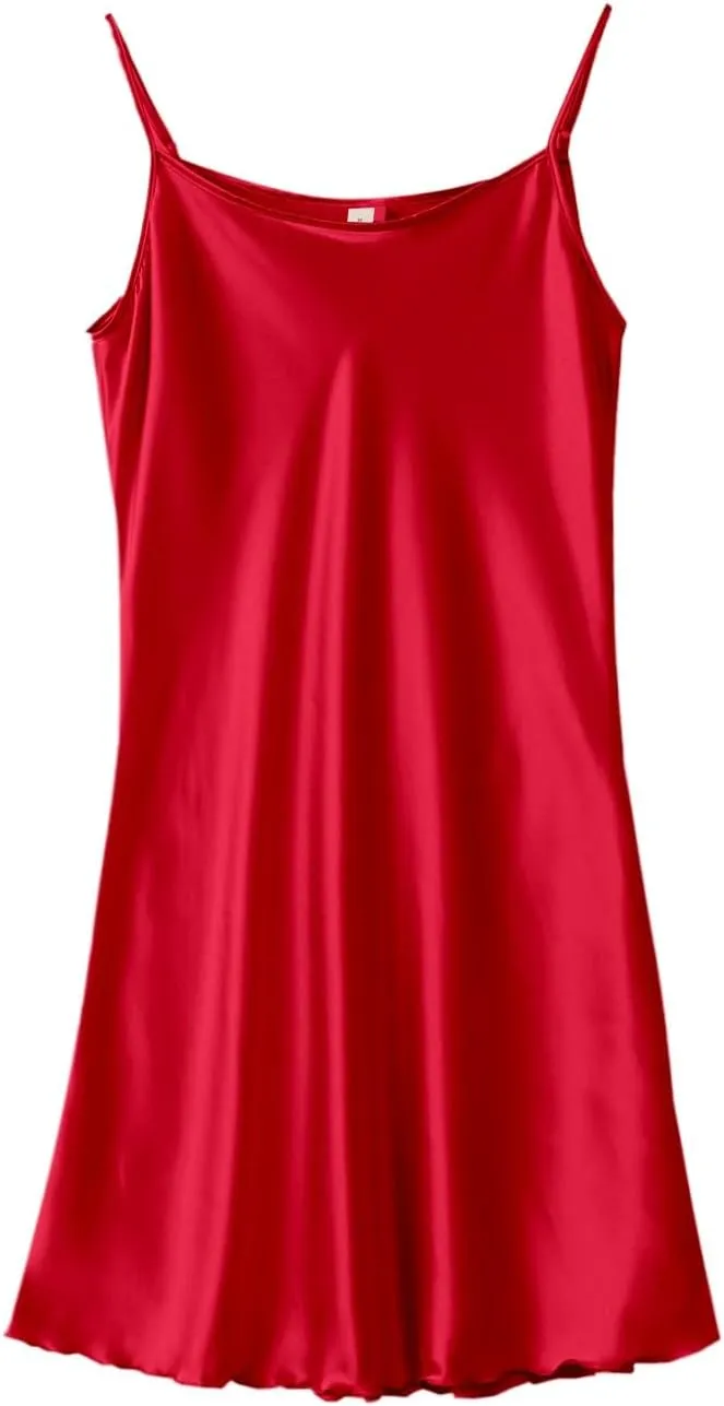 Women's Satin Nightgown Silk Slip Dress Sleepwear Sexy V Neck Negligee Lingerie Short Nightwear