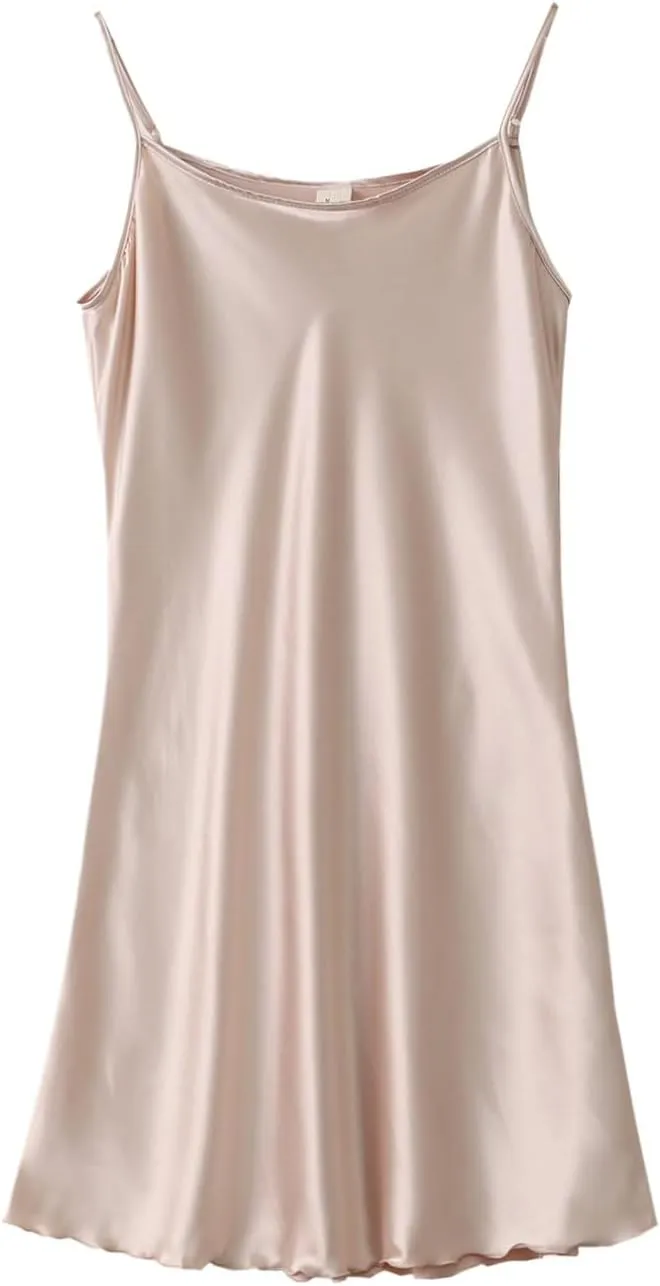 Women's Satin Nightgown Silk Slip Dress Sleepwear Sexy V Neck Negligee Lingerie Short Nightwear