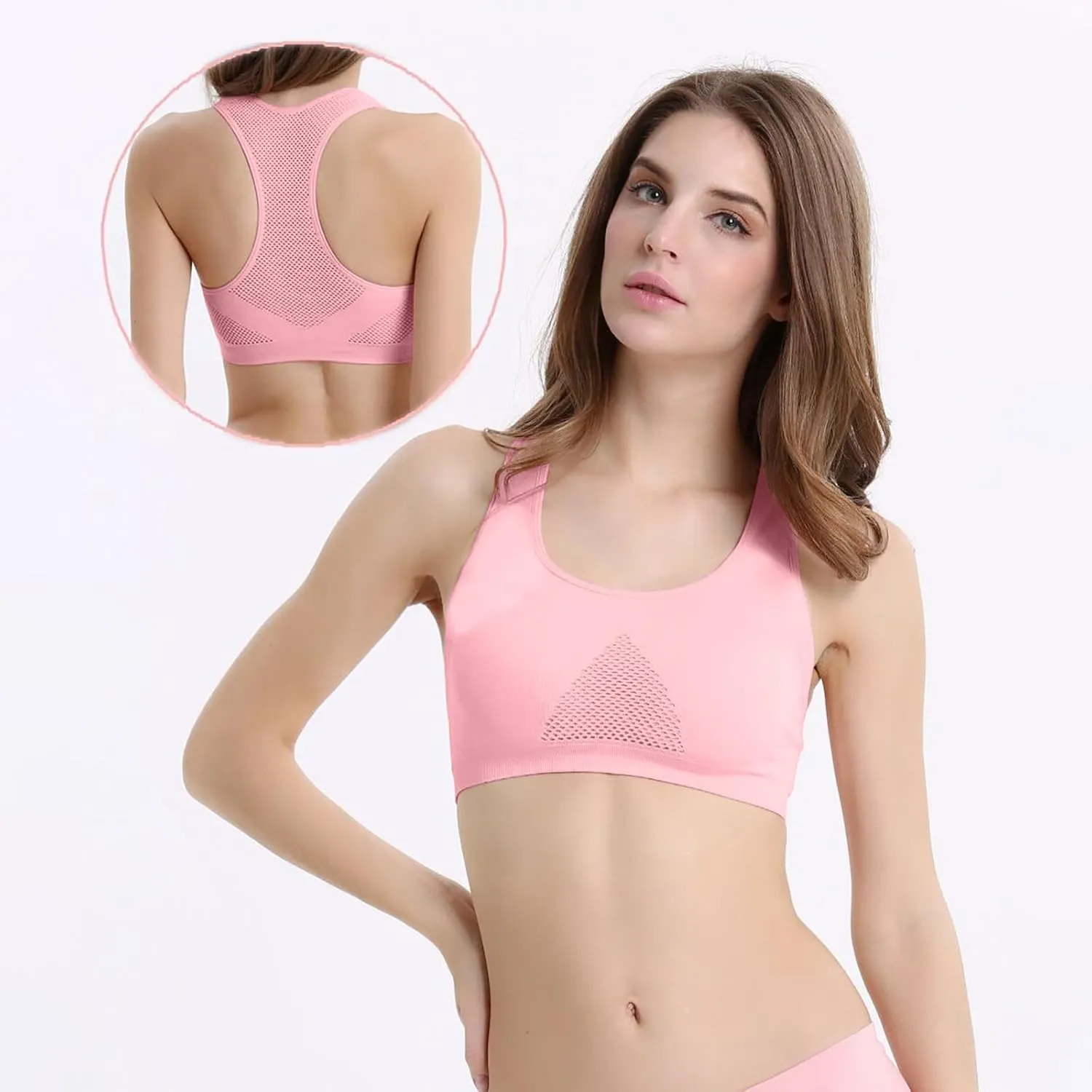 Women's Seamless Sports Bra with Mesh Stretchy Racerback Lightweight Breathable Comfortable Activewear Yoga Bralette
