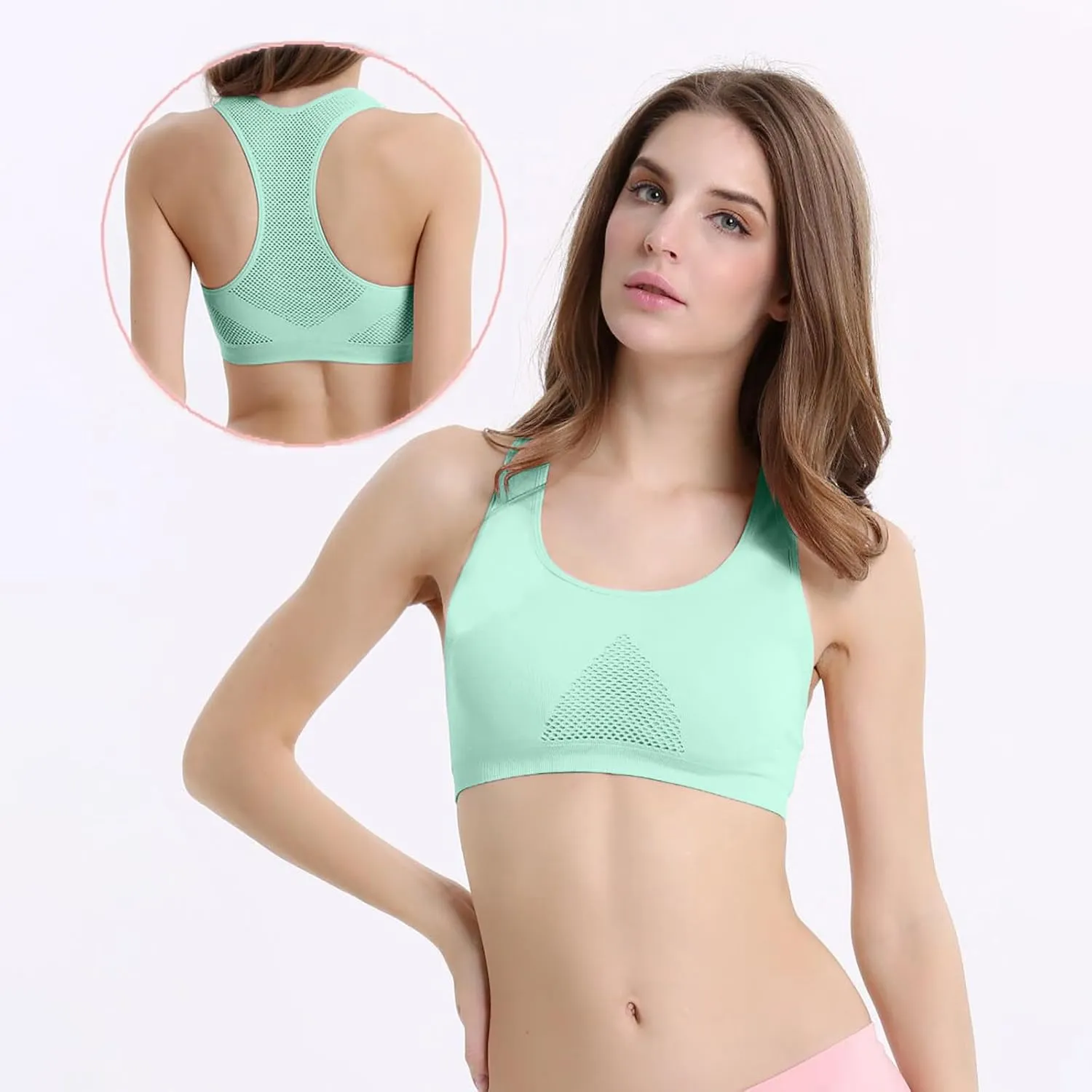 Women's Seamless Sports Bra with Mesh Stretchy Racerback Lightweight Breathable Comfortable Activewear Yoga Bralette