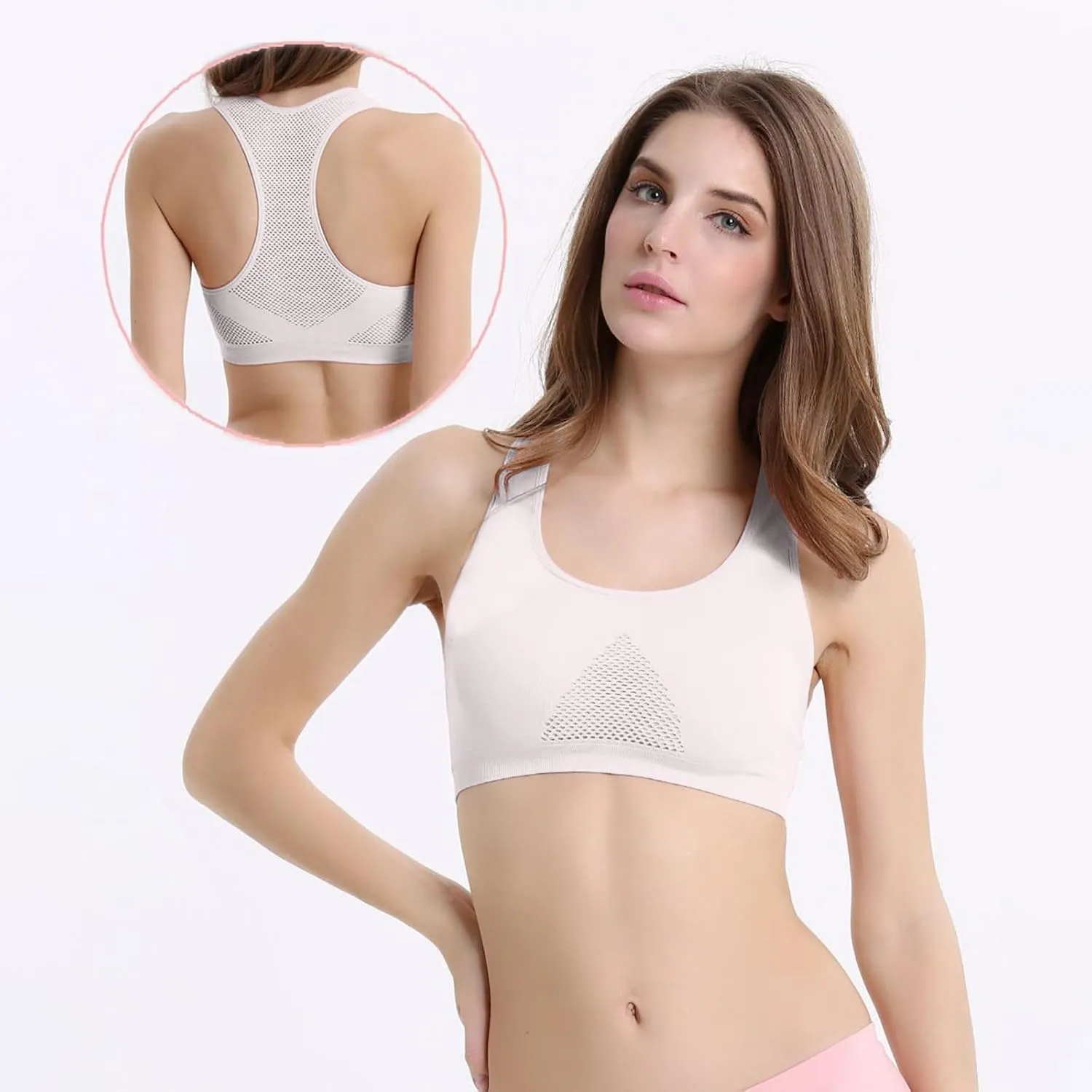 Women's Seamless Sports Bra with Mesh Stretchy Racerback Lightweight Breathable Comfortable Activewear Yoga Bralette