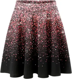 Women's Sequin Pleated Skirts Bodycon Mini Skirts Elastic Waist Flared Metallic Skirts Stretchy Gradient (Red, XL)