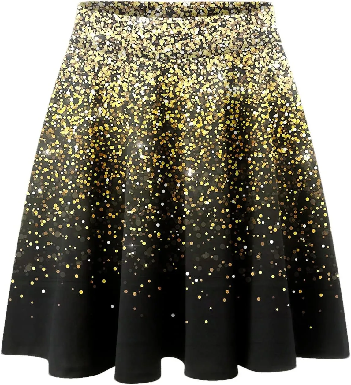 Women's Sequin Pleated Skirts Bodycon Mini Skirts Elastic Waist Flared Metallic Skirts Stretchy Gradient (Yellow, L)