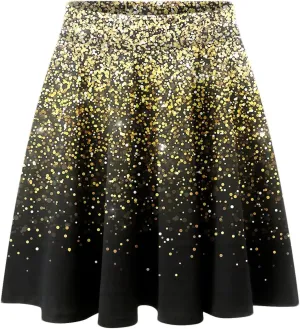 Women's Sequin Pleated Skirts Bodycon Mini Skirts Elastic Waist Flared Metallic Skirts Stretchy Gradient (Yellow, L)