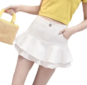 Women's Sexy Ruffle Pleated Denim Mini Skirts Y2K Low Waist A Line Summer Denim Skirts