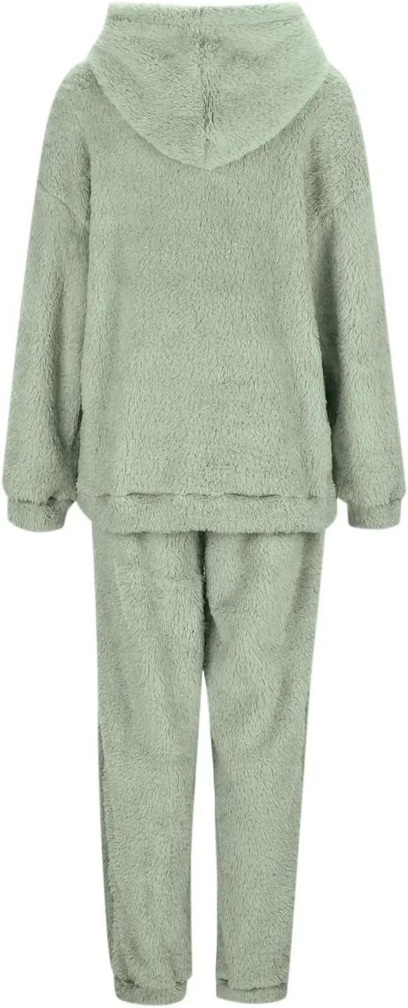 Womens Sherpa Sweatsuits Fuzzy Fleece Hoodies Casual Sweatpants 2 Piece Fluffy Tracksuits