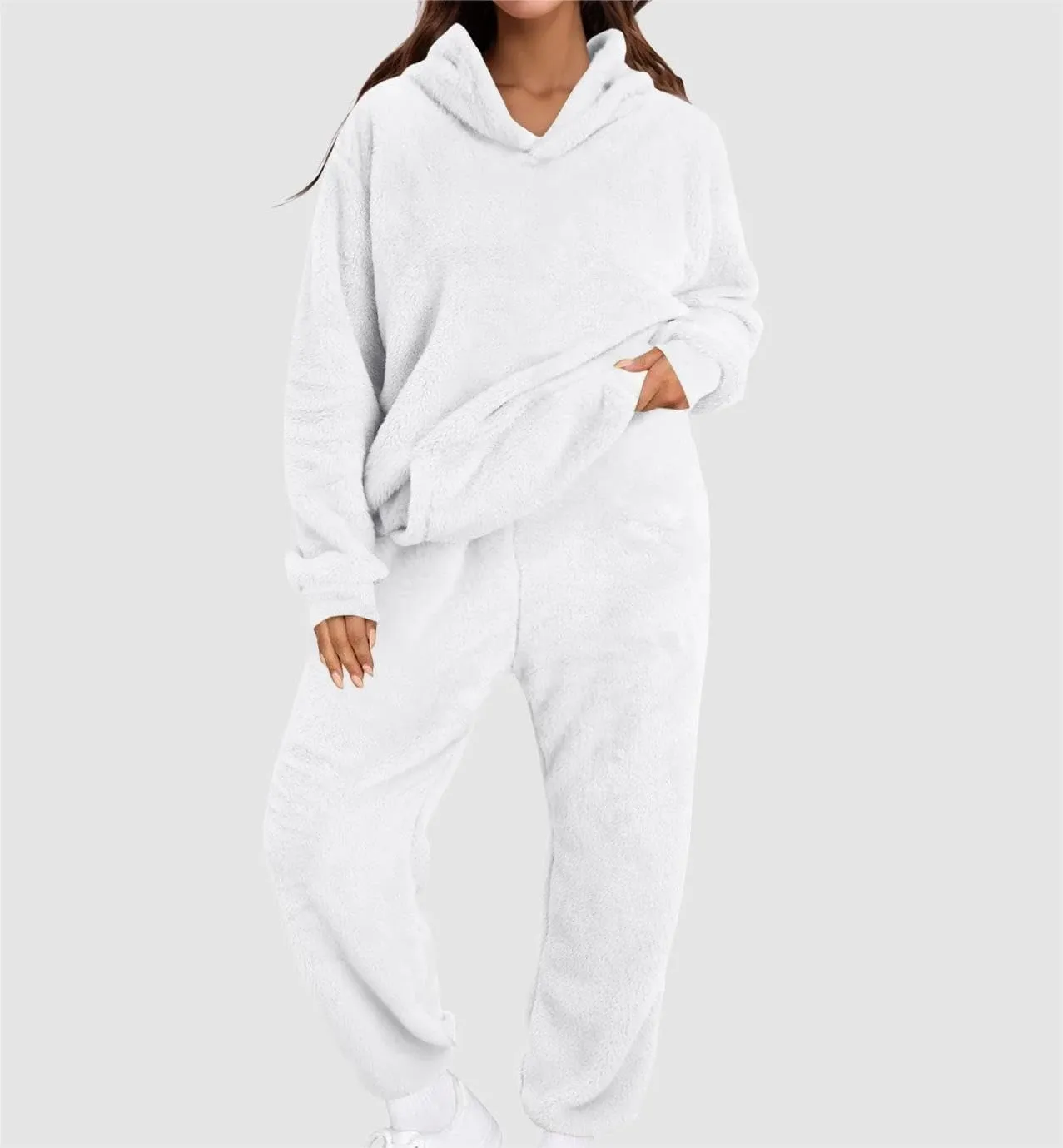 Womens Sherpa Sweatsuits Fuzzy Fleece Hoodies Casual Sweatpants 2 Piece Fluffy Tracksuits