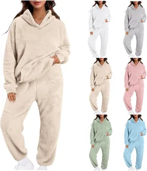 Womens Sherpa Sweatsuits Fuzzy Fleece Hoodies Casual Sweatpants 2 Piece Fluffy Tracksuits