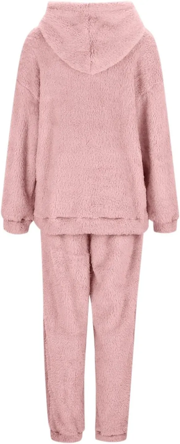 Womens Sherpa Sweatsuits Fuzzy Fleece Hoodies Casual Sweatpants 2 Piece Fluffy Tracksuits