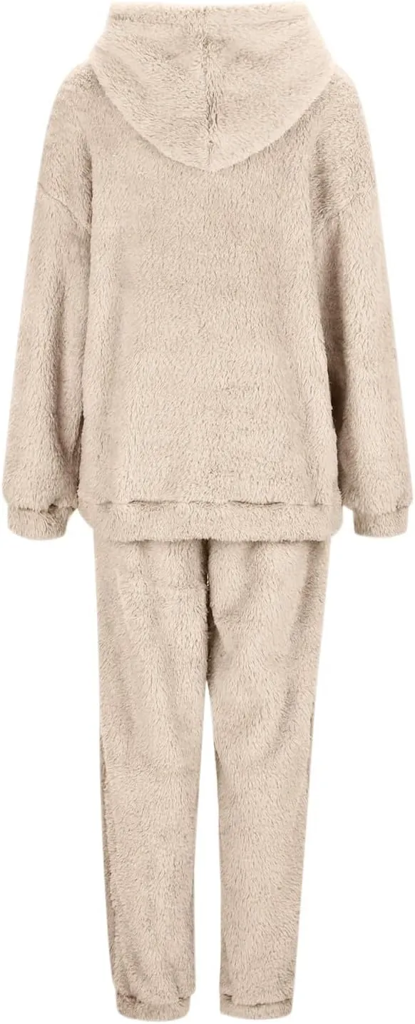 Womens Sherpa Sweatsuits Fuzzy Fleece Hoodies Casual Sweatpants 2 Piece Fluffy Tracksuits