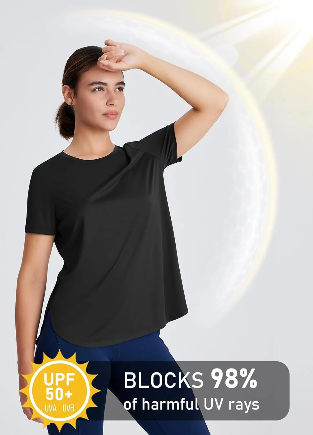 Women's Short Sleeve Workout Tops Moisture Wicking Cooling Shirts UV Protection Quick Dry Athletic Activewear