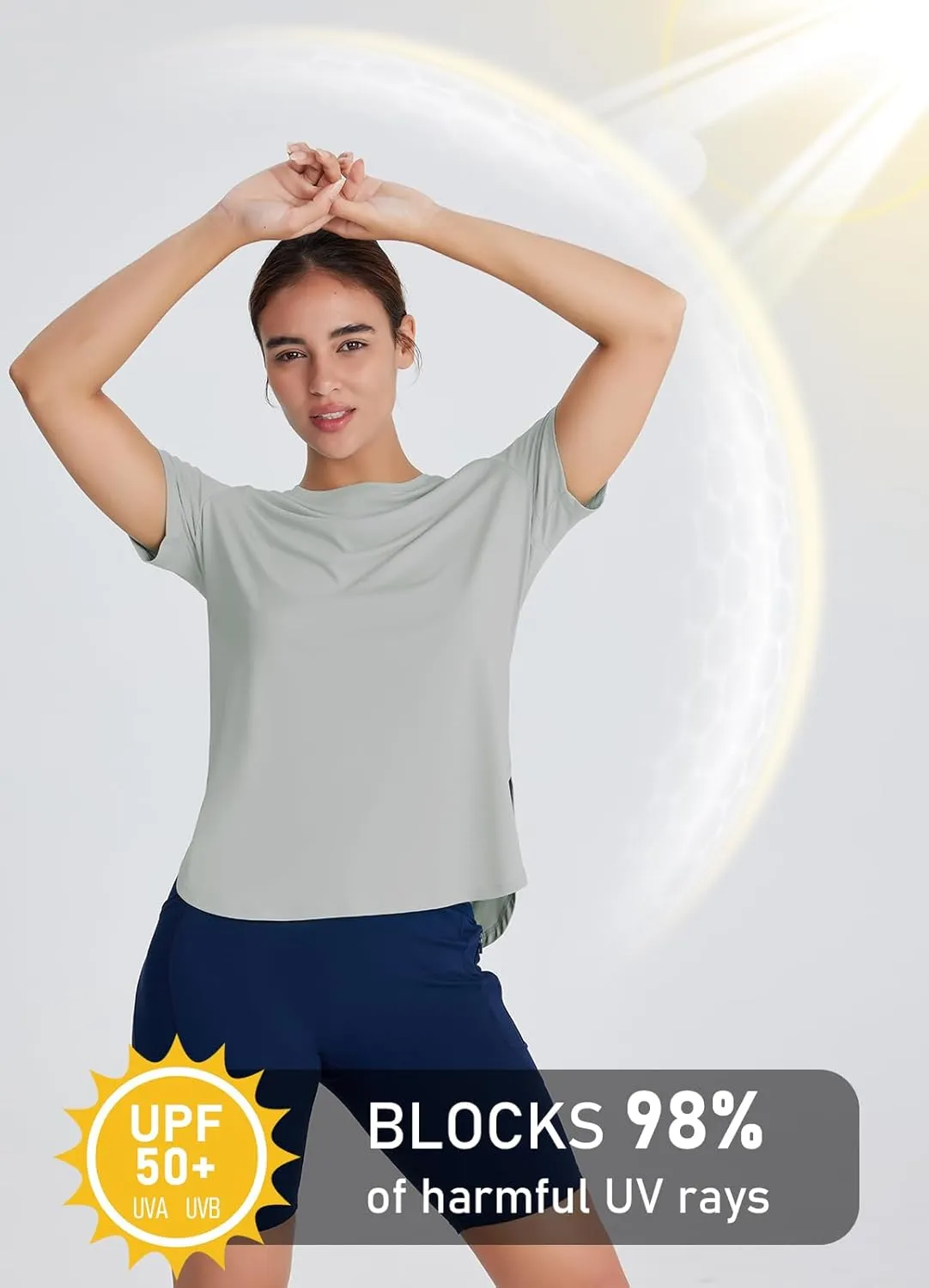 Women's Short Sleeve Workout Tops Moisture Wicking Cooling Shirts UV Protection Quick Dry Athletic Activewear