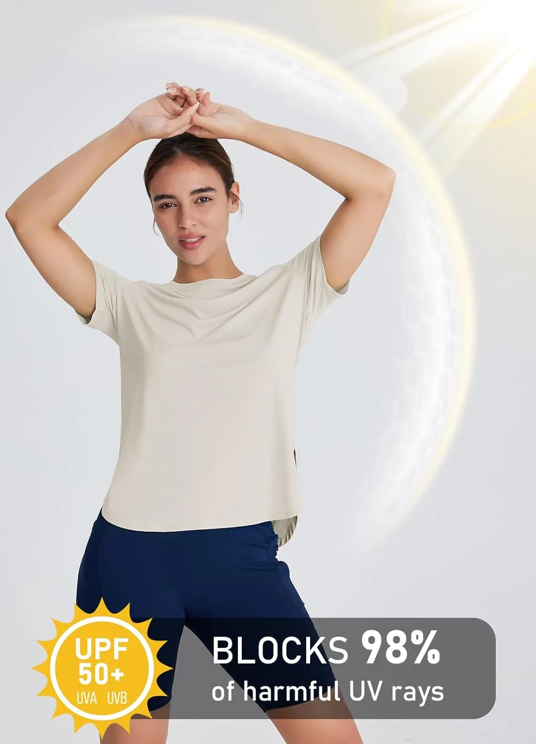 Women's Short Sleeve Workout Tops Moisture Wicking Cooling Shirts UV Protection Quick Dry Athletic Activewear