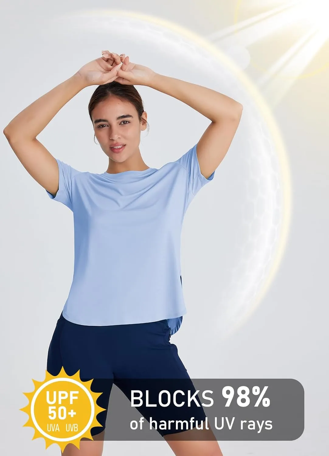 Women's Short Sleeve Workout Tops Moisture Wicking Cooling Shirts UV Protection Quick Dry Athletic Activewear