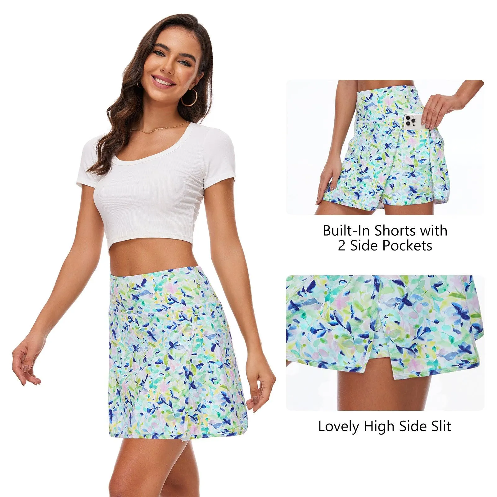 Women's Side Slit Tennis Skirts with Shorts LB17W
