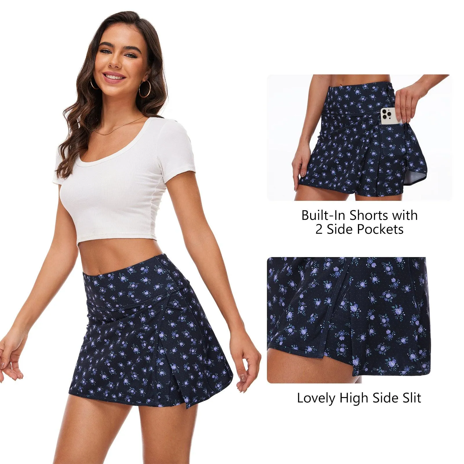 Women's Side Slit Tennis Skirts with Shorts LB17W