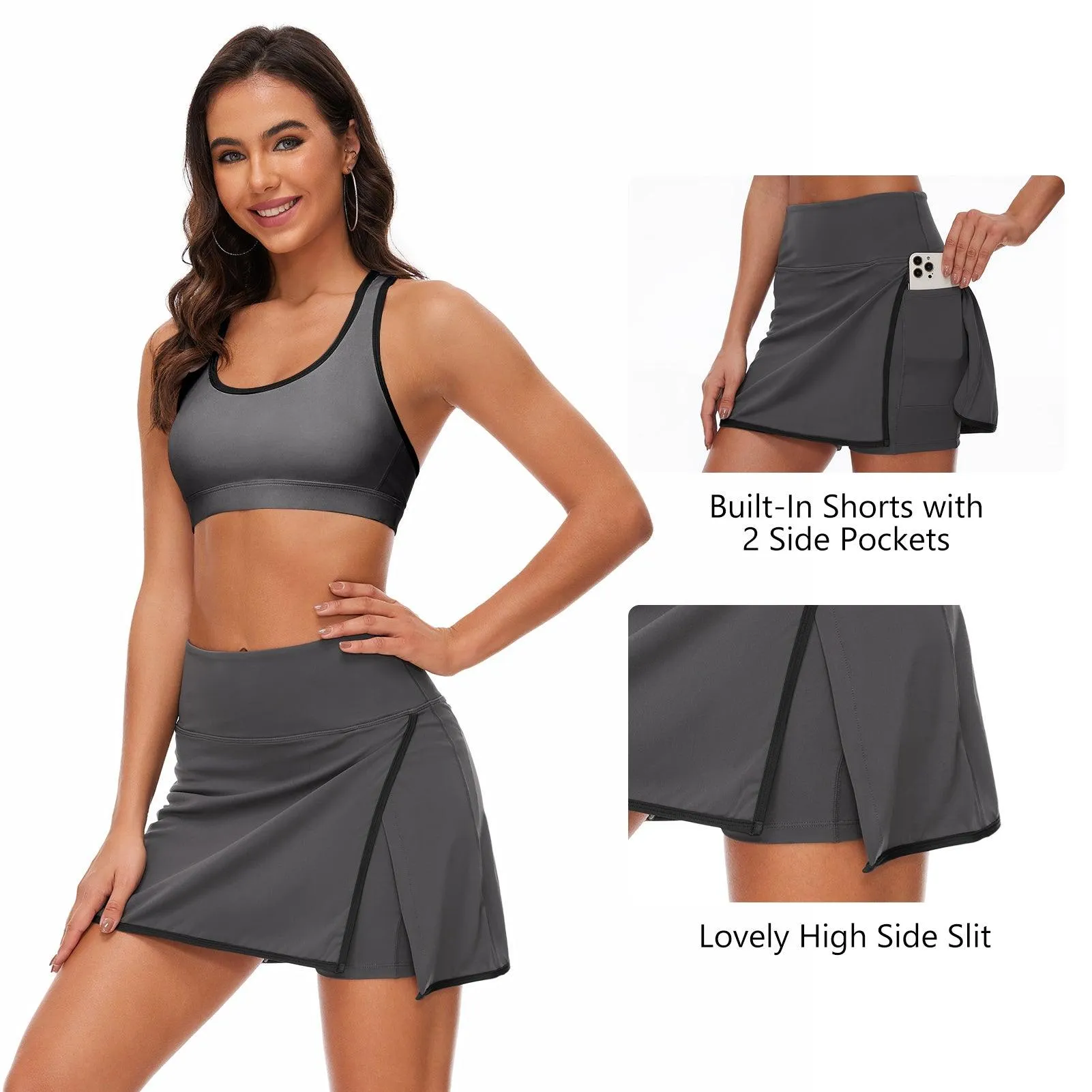 Women's Side Slit Tennis Skirts with Shorts LB17W