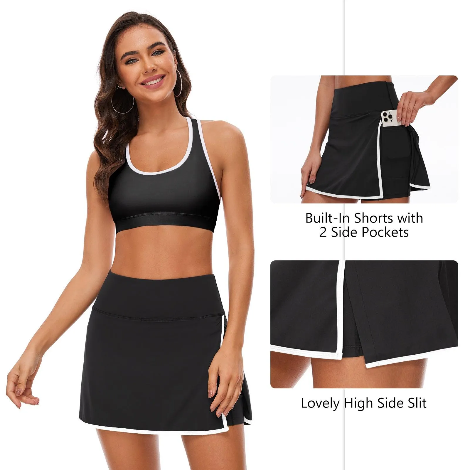 Women's Side Slit Tennis Skirts with Shorts LB17W