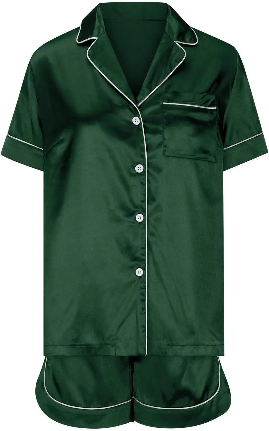 Womens Silk Pajamas Set Two Piece Satin Lounge Sets Short Sleeve Button Down Sleep Shirts & Shorts Soft Sleepwear