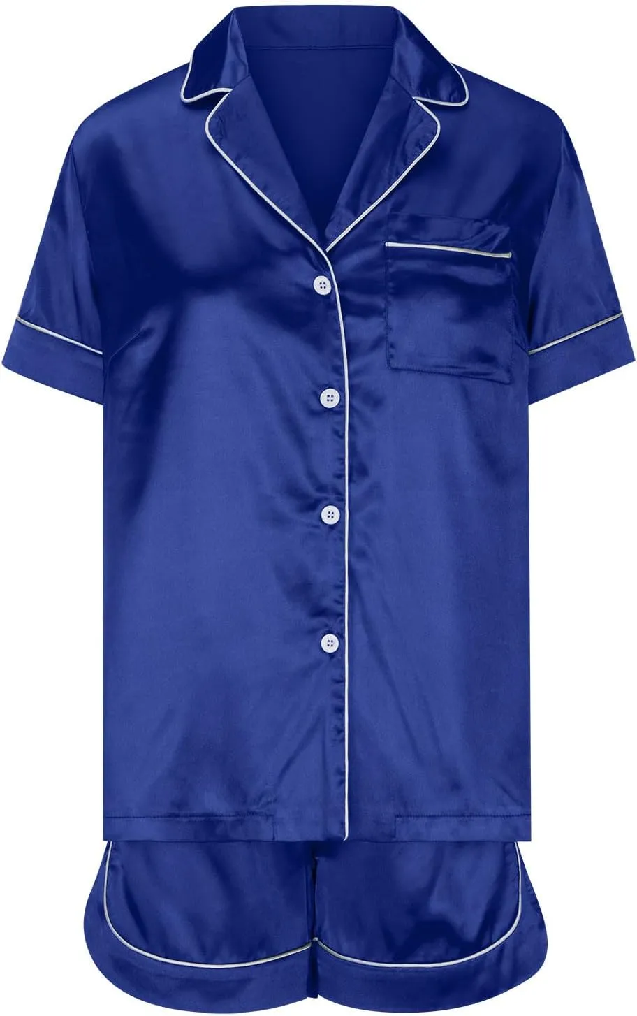 Womens Silk Pajamas Set Two Piece Satin Lounge Sets Short Sleeve Button Down Sleep Shirts & Shorts Soft Sleepwear