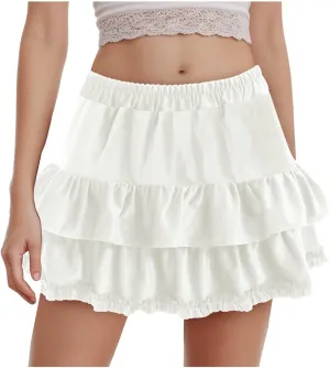 Womens Skirts Flowy A Line Short Skirt High Waisted Ruffle Mini Skirts Pleated Cute Skirt